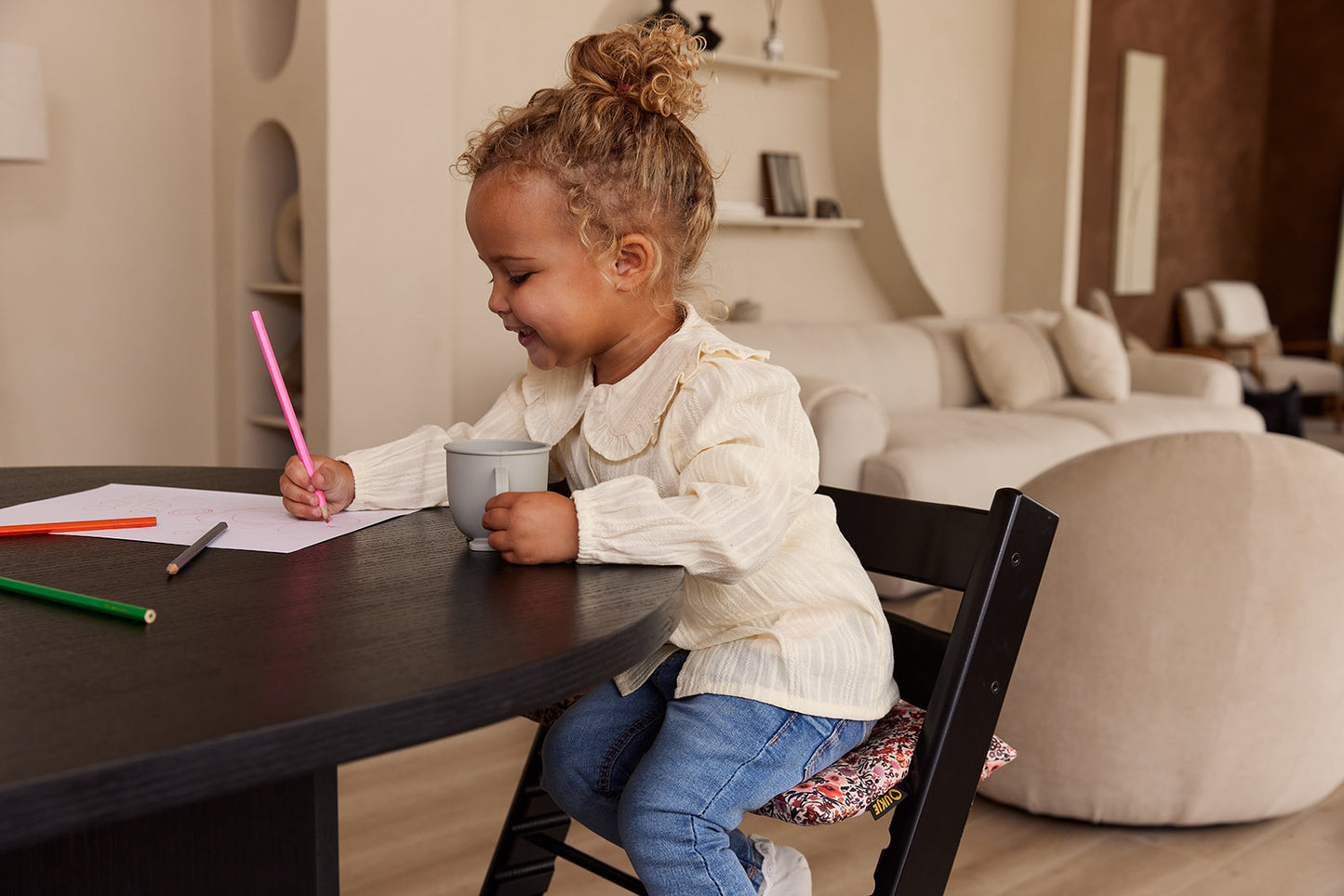 Tripp Trapp Sitzkissen | Rosa Blumen | Beschichtet